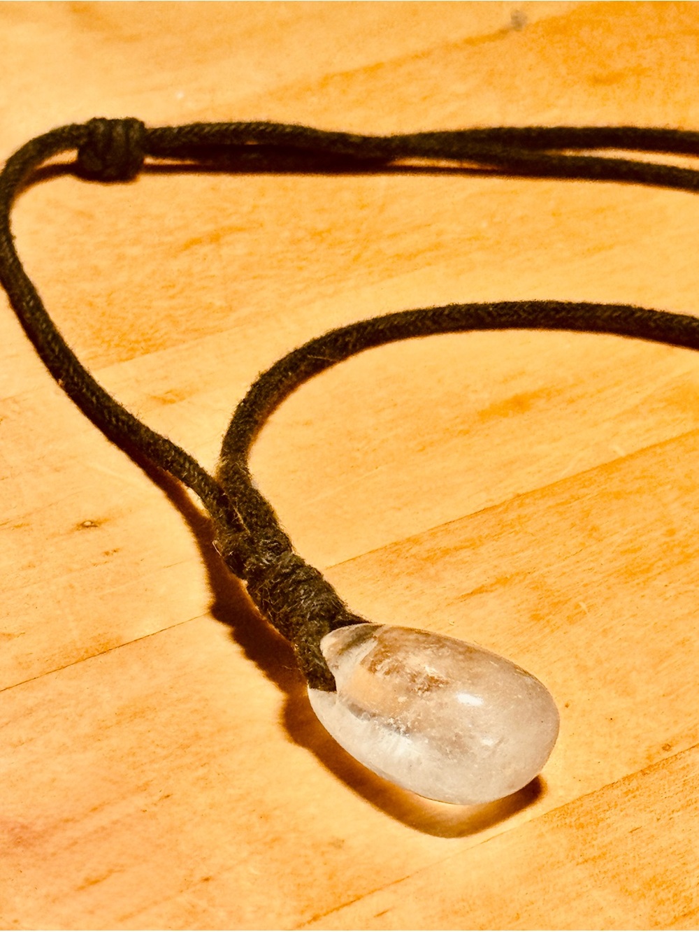 Clear Quartz Drop Pendant Necklace on Black Cord, Y2K Vintage